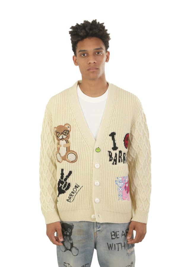 Maglia Barrow Cardigan con Patch Crema