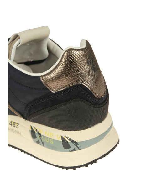 Calzature sneaker con dettagli bronzo realizzata in camoscio e tessuto con inserti in pelle suola gomma