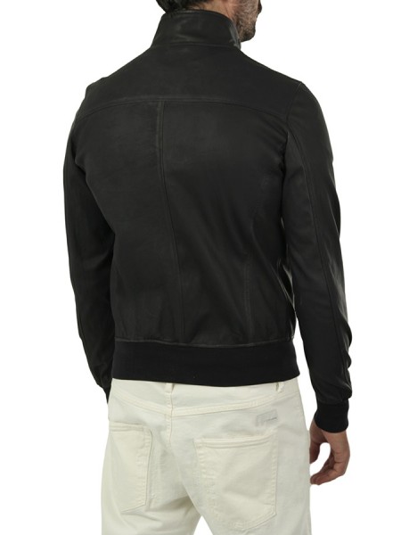 Short jacket VOLFAGLI 100% Blu Notte leather slim fit