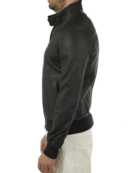 Short jacket VOLFAGLI 100% Blu Notte leather slim fit