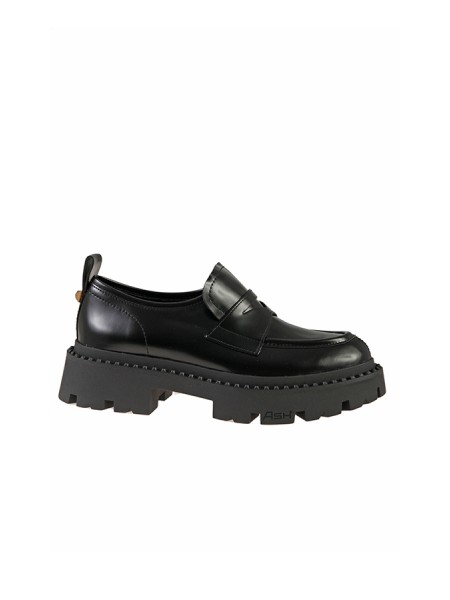 Ash Genial Stud moccasin with a black rubber sole