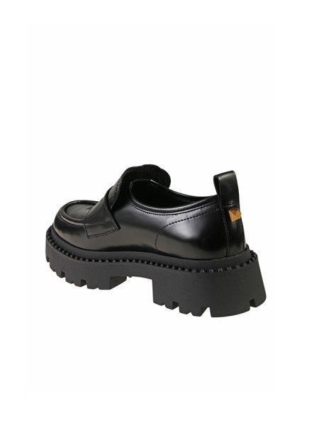 Ash Genial Stud moccasin with a black rubber sole