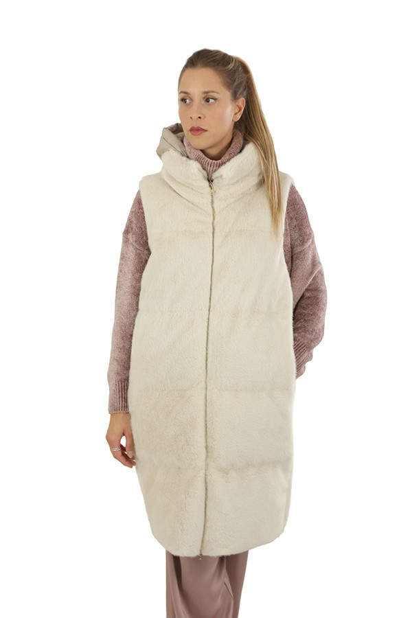 Herno ecofour mink-effect vest with detachable hood