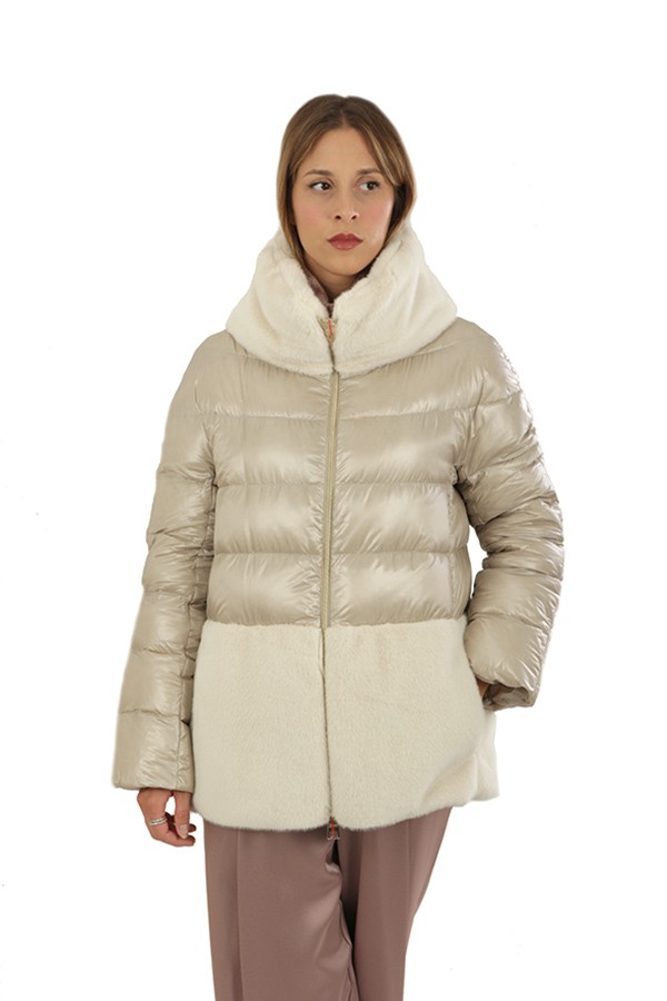 Short HERNO down jacket with ecofur cuffs and bottom