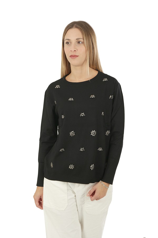 Elena Mirò Sexy Fall Theme Sweater Embroidered Black