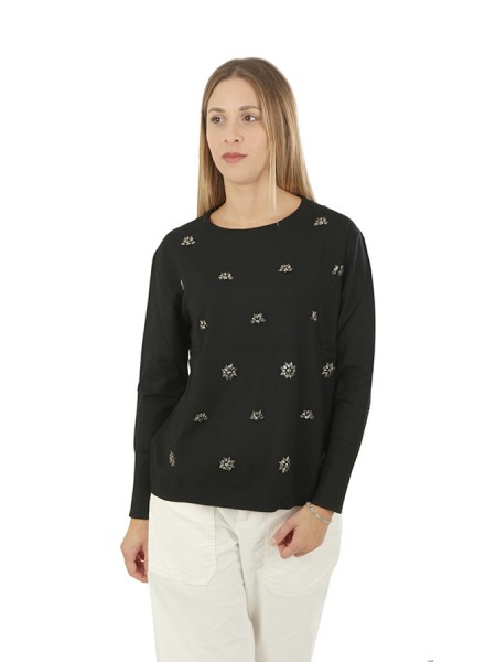 Elena Mirò Sexy Fall Theme Sweater Embroidered Black