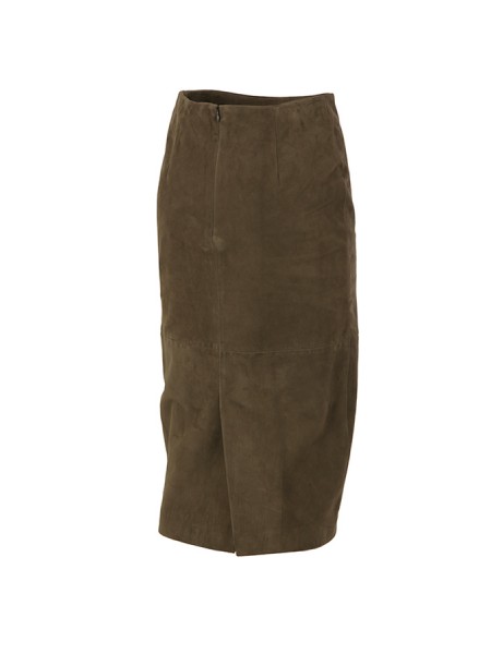 Midi KILTIE skirt in military green suede