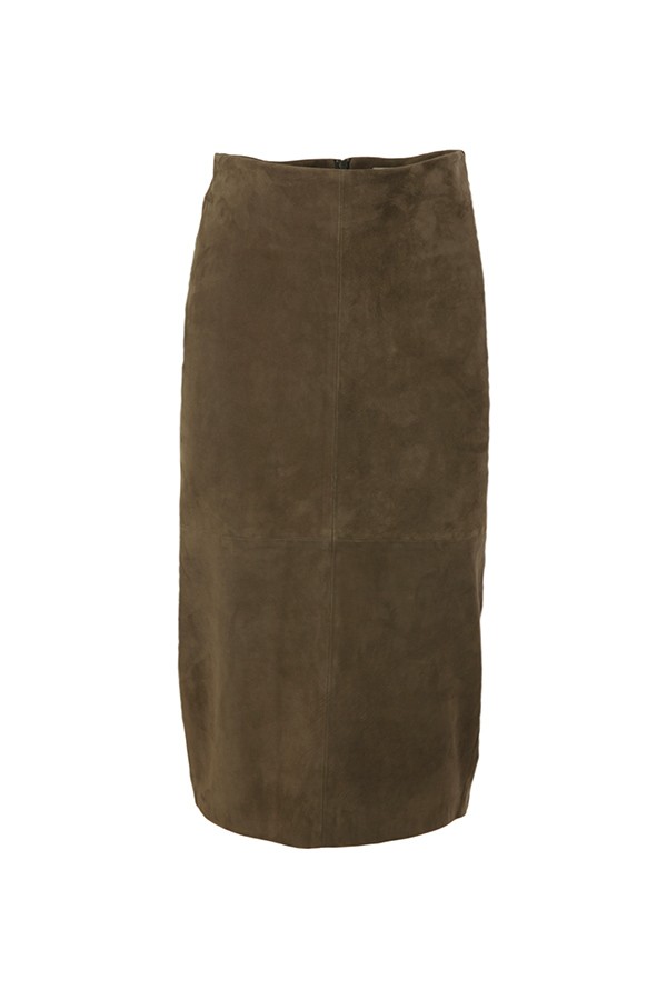 Midi KILTIE skirt in military green suede