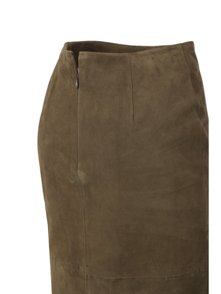 Midi KILTIE skirt in military green suede