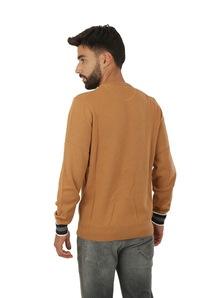 Sweater SUN68 Crew Neck Cuffs Stripes Camel