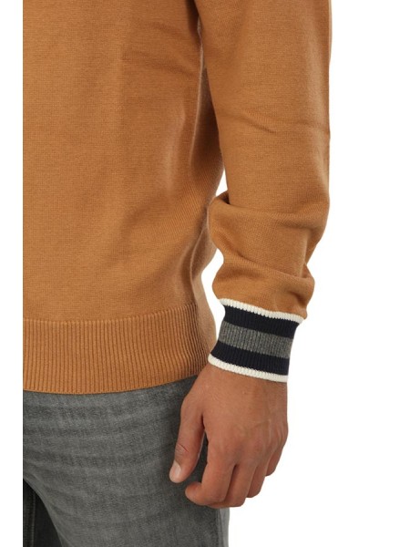 Sweater SUN68 Crew Neck Cuffs Stripes Camel