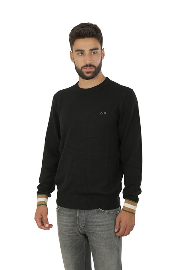 Sweater SUN68 Crew Neck Cuffs Stripes Black