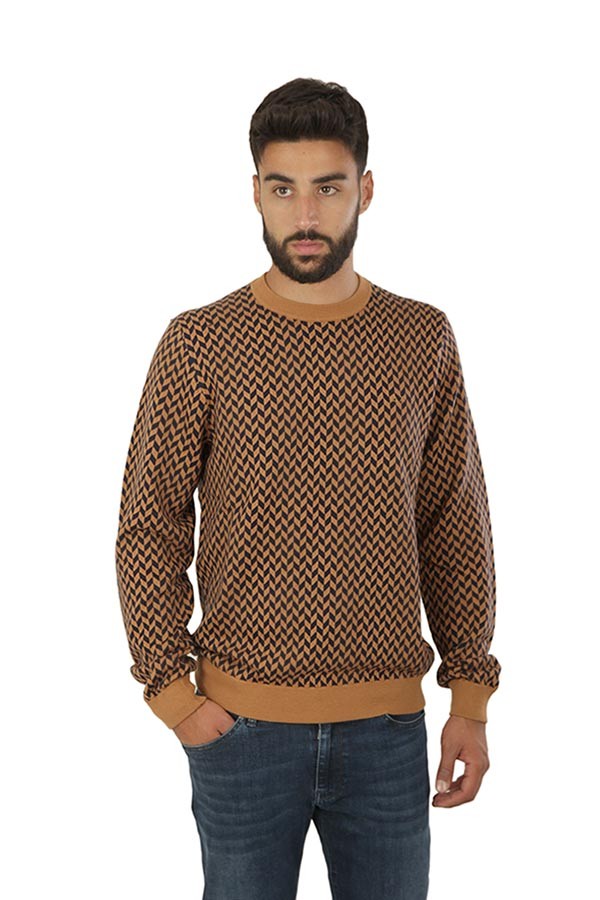 Elbow & Pocket Crew Neck SUN68 Sweater Jacquard Camel