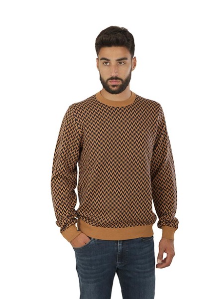 Elbow & Pocket Crew Neck SUN68 Sweater Jacquard Camel