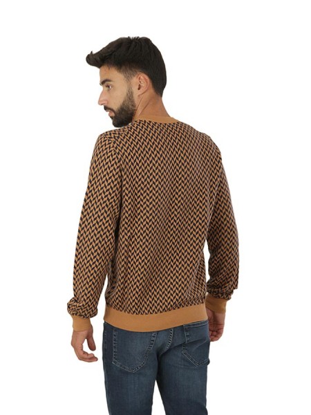 Elbow & Pocket Crew Neck SUN68 Sweater Jacquard Camel