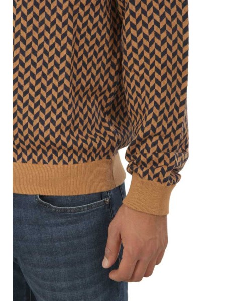 Elbow & Pocket Crew Neck SUN68 Sweater Jacquard Camel