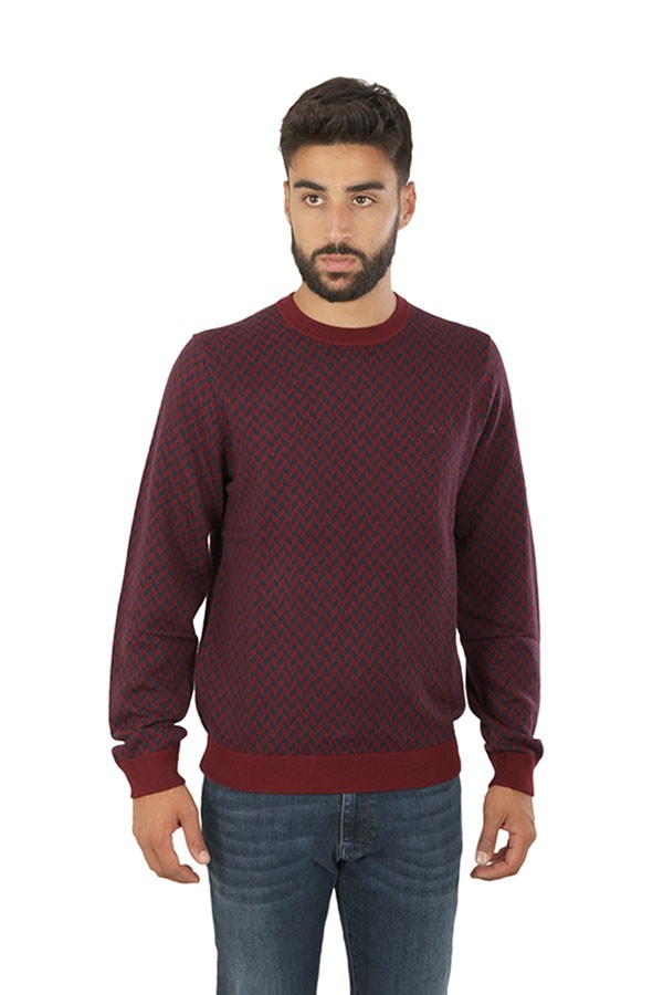 Elbow & Pocket Burgundy Jacquard SUN68 Crew Neck Sweater