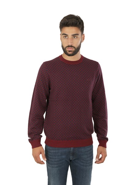 Elbow & Pocket Burgundy Jacquard SUN68 Crew Neck Sweater