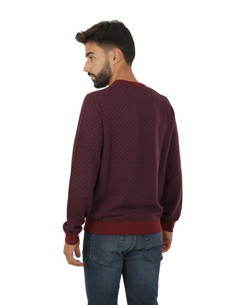 Elbow & Pocket Burgundy Jacquard SUN68 Crew Neck Sweater