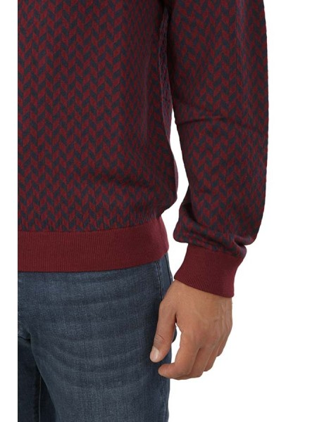 Elbow & Pocket Burgundy Jacquard SUN68 Crew Neck Sweater