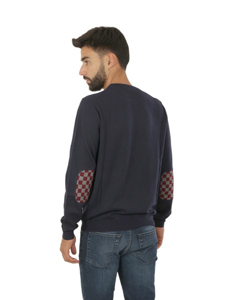 Elbow & Pocket Jacquard Crew Neck Sweater SUN68 Navy Blue