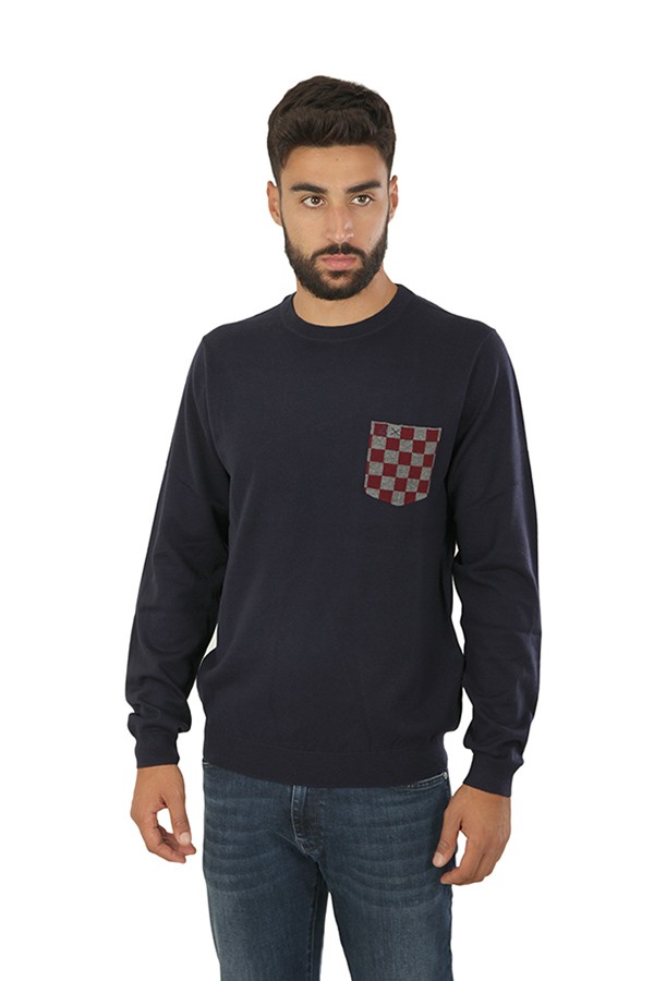 Elbow & Pocket Jacquard Crew Neck Sweater SUN68 Navy Blue