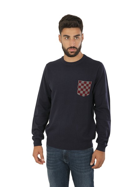 Elbow & Pocket Jacquard Crew Neck Sweater SUN68 Navy Blue