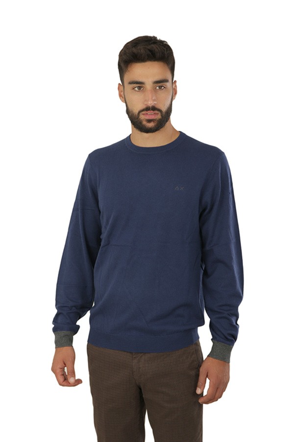 Sun68 Elbow Blue Crew Neck Sweater