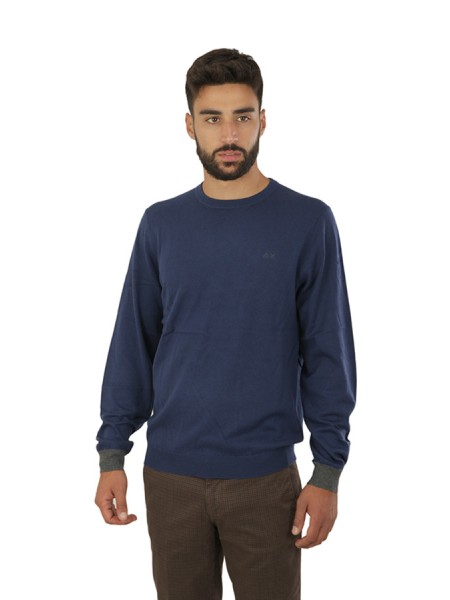 Sun68 Elbow Blue Crew Neck Sweater