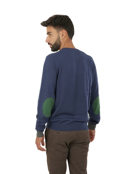 Sun68 Elbow Blue Crew Neck Sweater