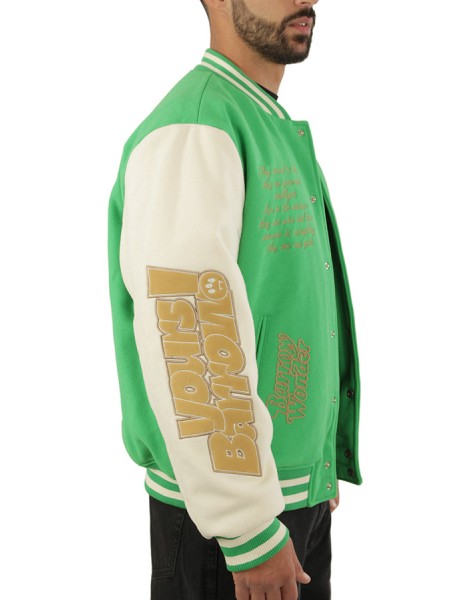 College bomber clothing with pachwok 46% polyester 46% acrylic 8% wool