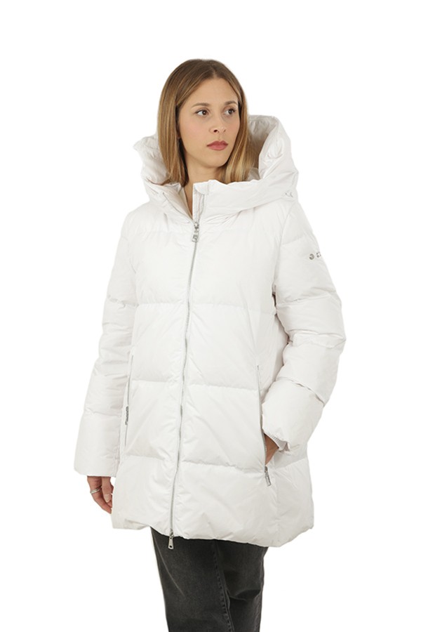 Clothing hooded down jacket hood edge printed with logo that can be hidden side pockets betelles with log