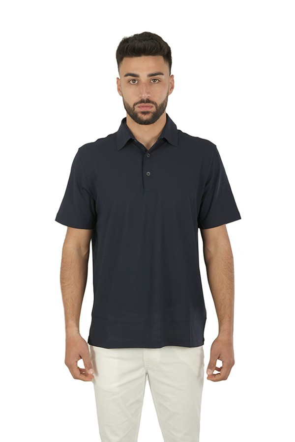 Herno polo shirt in navy blue crepe jersey