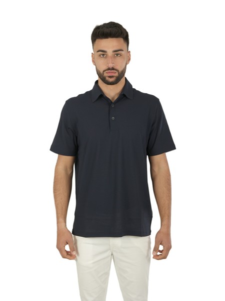 Herno polo shirt in navy blue crepe jersey