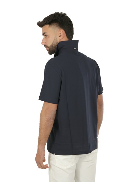 Herno polo shirt in navy blue crepe jersey