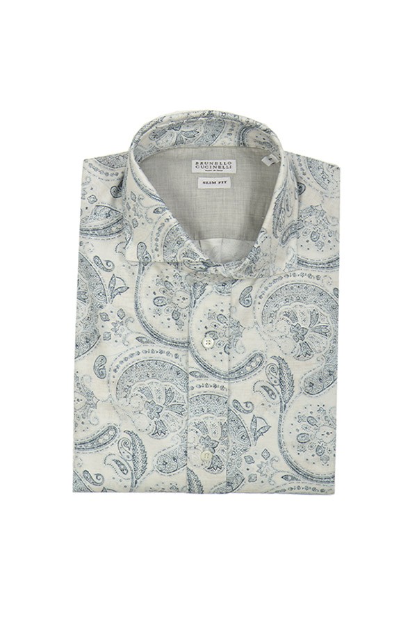 Brunello Cucinelli Paisley Shirt Pearl/Blue