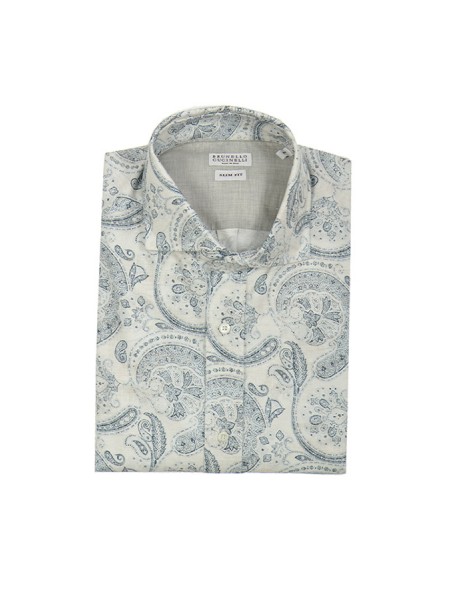 Brunello Cucinelli Paisley Shirt Pearl/Blue