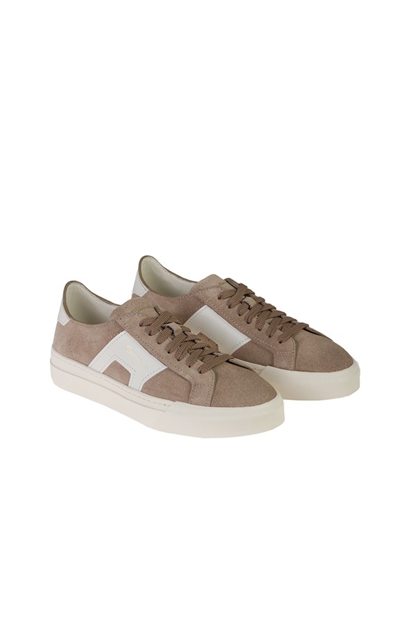 Santoni Beige/White Suede Sneakers