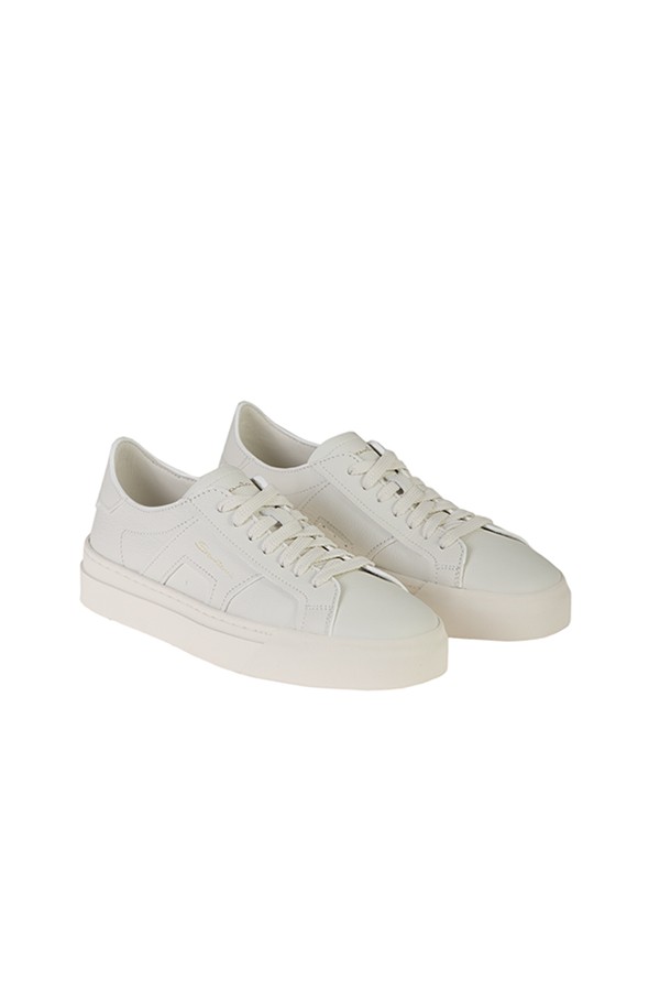 Santoni Double buckle sneakers in white tumbled leather