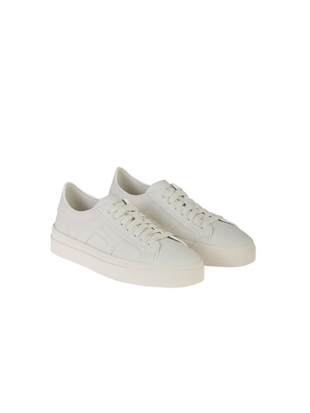 Santoni Double buckle sneakers in white tumbled leather