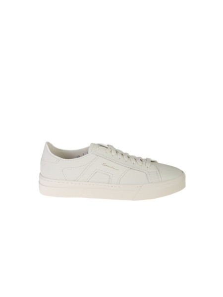 Santoni Double buckle sneakers in white tumbled leather