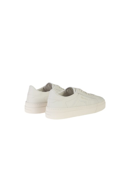 Santoni Double buckle sneakers in white tumbled leather