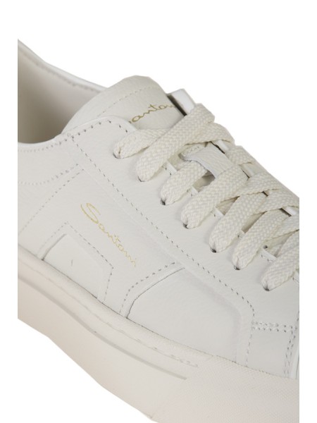 Santoni Double buckle sneakers in white tumbled leather