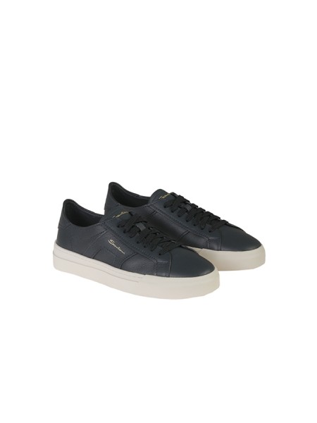 Santoni Double Buckle Sneakers in Blue Tumbled Leather