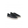 Santoni Double Buckle Sneakers in Blue Tumbled Leather