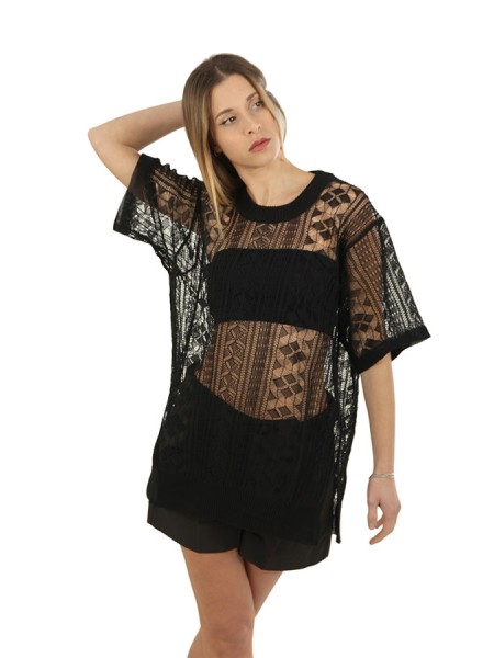 Roberto Collina T-shirt in Black 3D Lace Knit