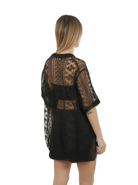 Roberto Collina T-shirt in Black 3D Lace Knit