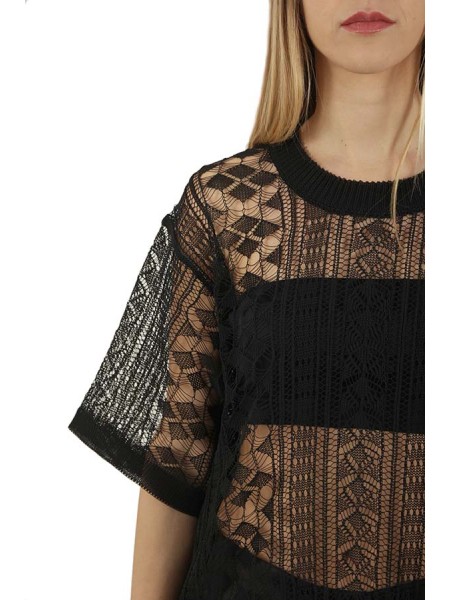 Roberto Collina T-shirt in Black 3D Lace Knit