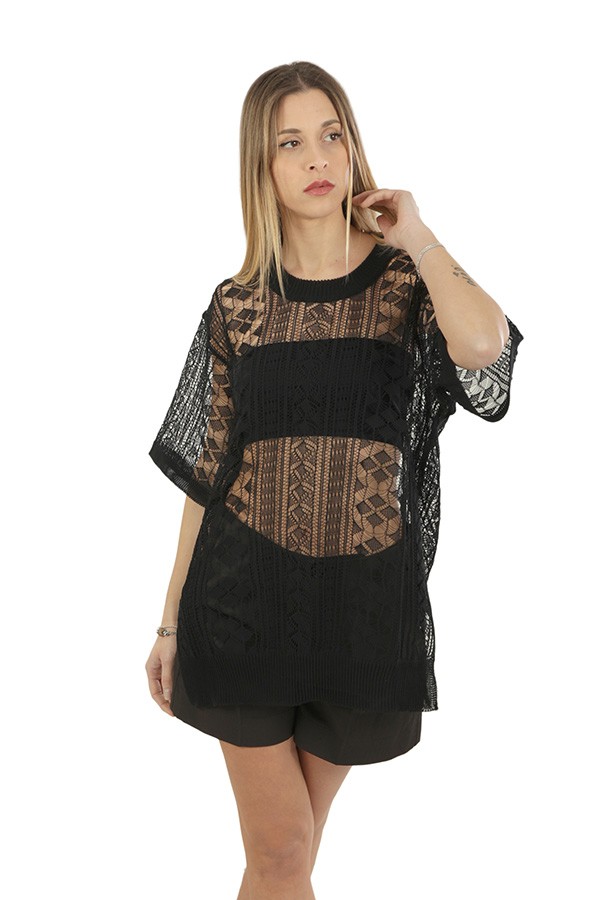 Roberto Collina T-shirt in Black 3D Lace Knit