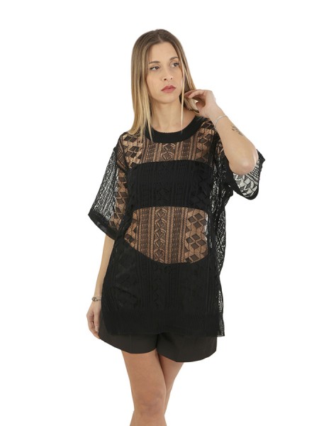 Roberto Collina T-shirt in Black 3D Lace Knit